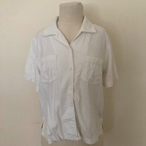 White Short Sleeve Linen Blouse - Picture 1 of 2